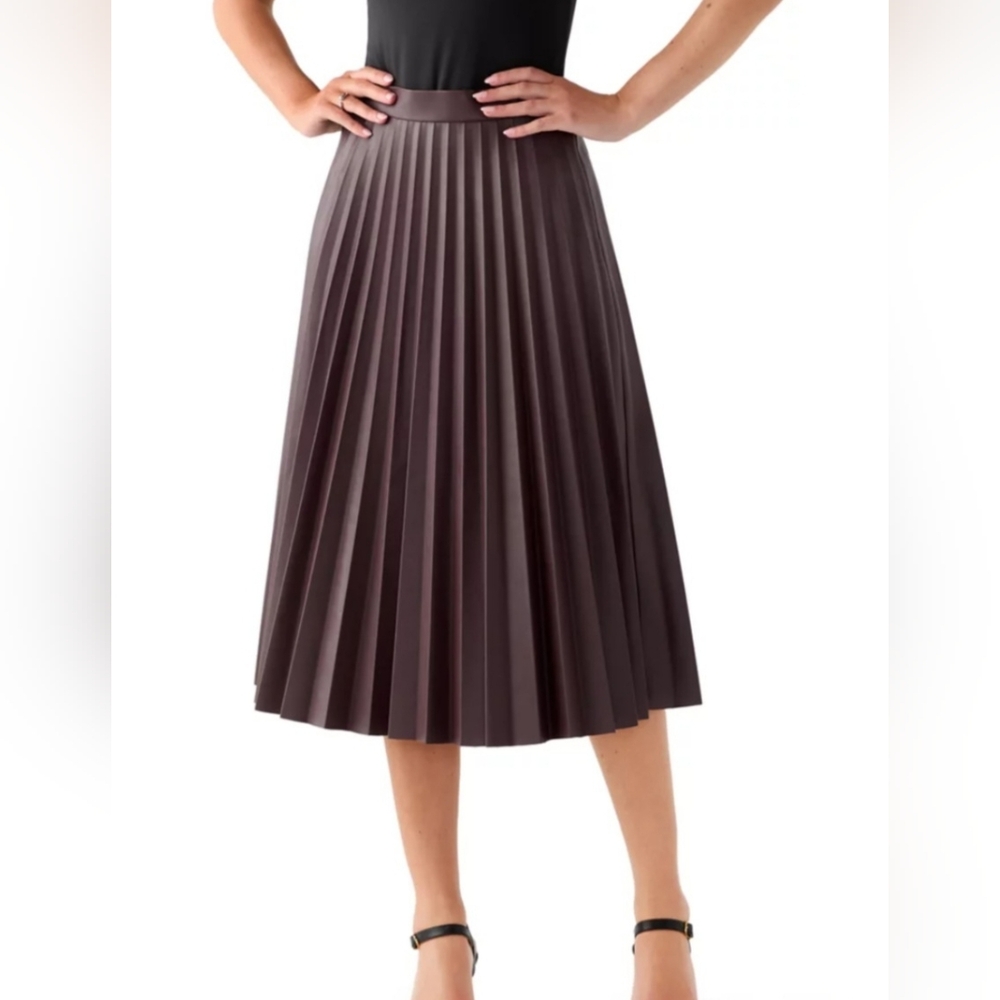 Tahari ASL Plum Vegan Leather Midi Skirt